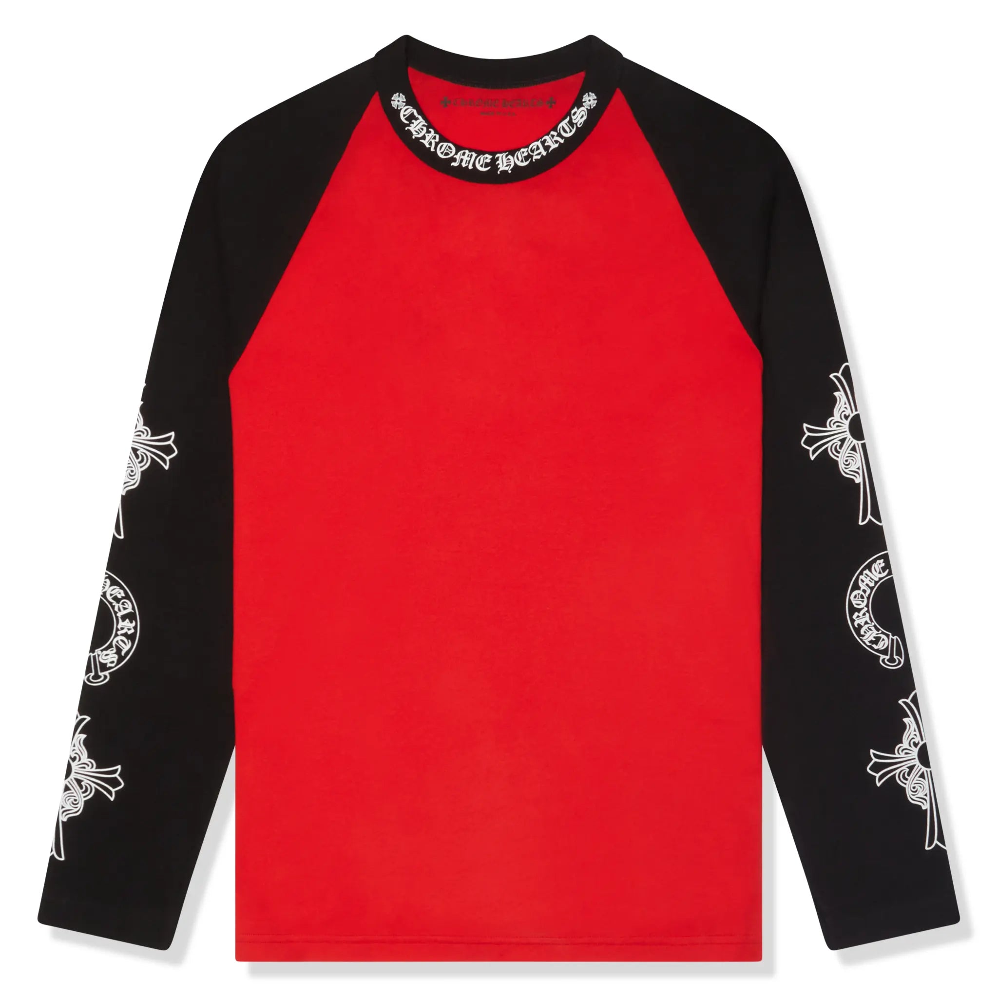 Front View of Preloved - Chrome Hearts Neck Logo L/S Baseball Red Black Shirt 1383 100000107NLBS-RED